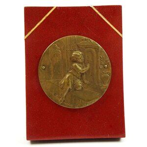 Child Knocking on Tabernacle Tschudin Engraved Plaque on Wood Stand Small